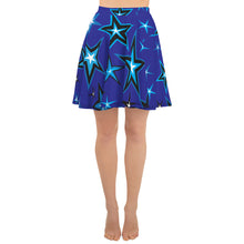 Load image into Gallery viewer, High Vibe Sky Blues, Black &amp; White Stars on Dark Blue Women&#39;s Skater Skirt