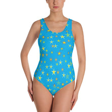 Load image into Gallery viewer, Aqua Sky Yellow Stars One-Piece Swimsuit