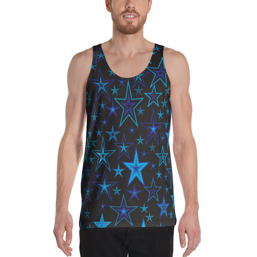 High Vibe Sky Blues & Black Stars on Black Unisex Tank Top