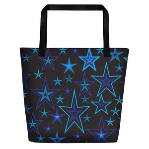 High Vibe Sky Blues & Black Stars on Black Beach Bag