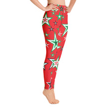 Load image into Gallery viewer, Z12 Christmas Holiday Red, Green, Black &amp; White Stars on Red Women&#39;s Yoga Leggings