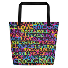 Load image into Gallery viewer, Peace, Love &amp; Rock n Roll on Stars Beach Bag