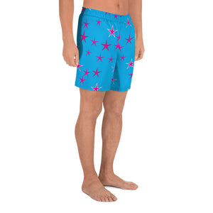 Aqua Sky Pink Stars Men's Athletic Long Shorts