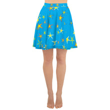 Load image into Gallery viewer, Aqua Sky Yellow Stars Women&#39;s Skater Skirt