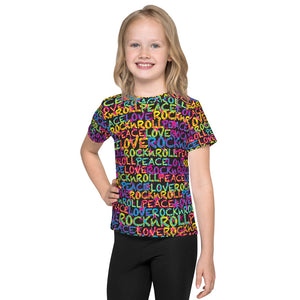 Peace, Love & Rock n Roll on Stars Kid's T-Shirt