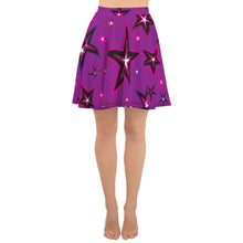 Load image into Gallery viewer, Rockstar Pinks, Purples, Black &amp; White Stars on Purple Women&#39;s Skater Skirt