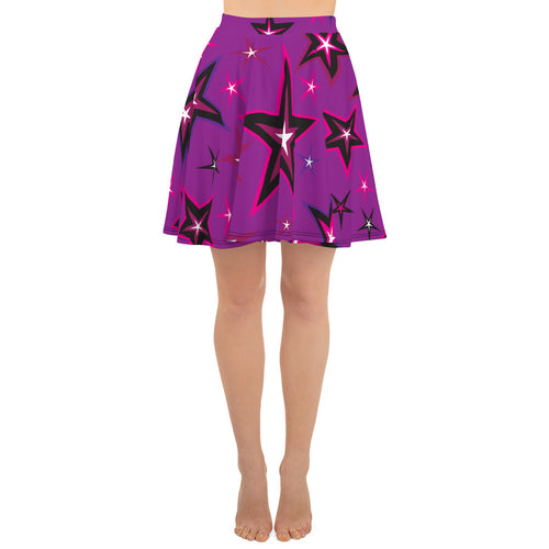 Rockstar Pinks, Purples, Black & White Stars on Purple Women's Skater Skirt