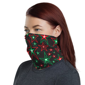 Z12 Christmas Holiday Red, Green & White Stars on Black Unisex Neck Gaiter Face Mask