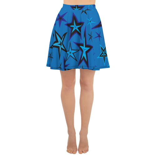 High Vibe Sky Blues & Black Stars on Dusty Blue Women's Skater Skirt