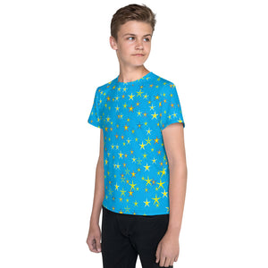 Aqua Sky Yellow Stars Kid's/Youth T-Shirt