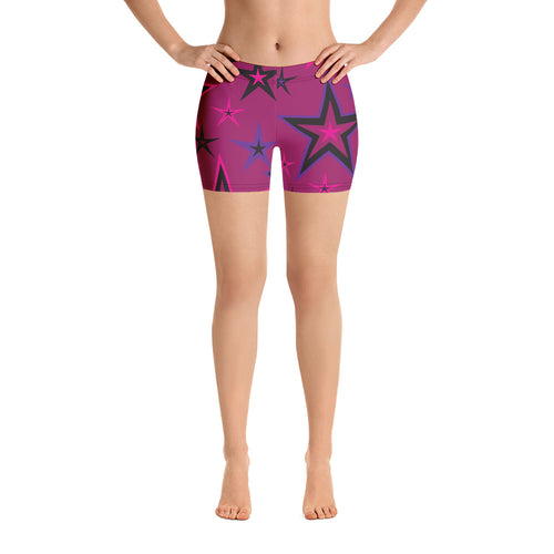 Rockstar Pinks, Purples & Black Stars on Dark Rose Women's Aerobic Biker Shorts