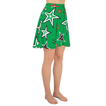 Load image into Gallery viewer, Z12 Christmas Holiday Red, Green, Black &amp; White Stars on Green Women&#39;s Skater Skirt