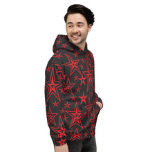 Load image into Gallery viewer, Rocking Classic Red Stars on Black Unisex Hoodie