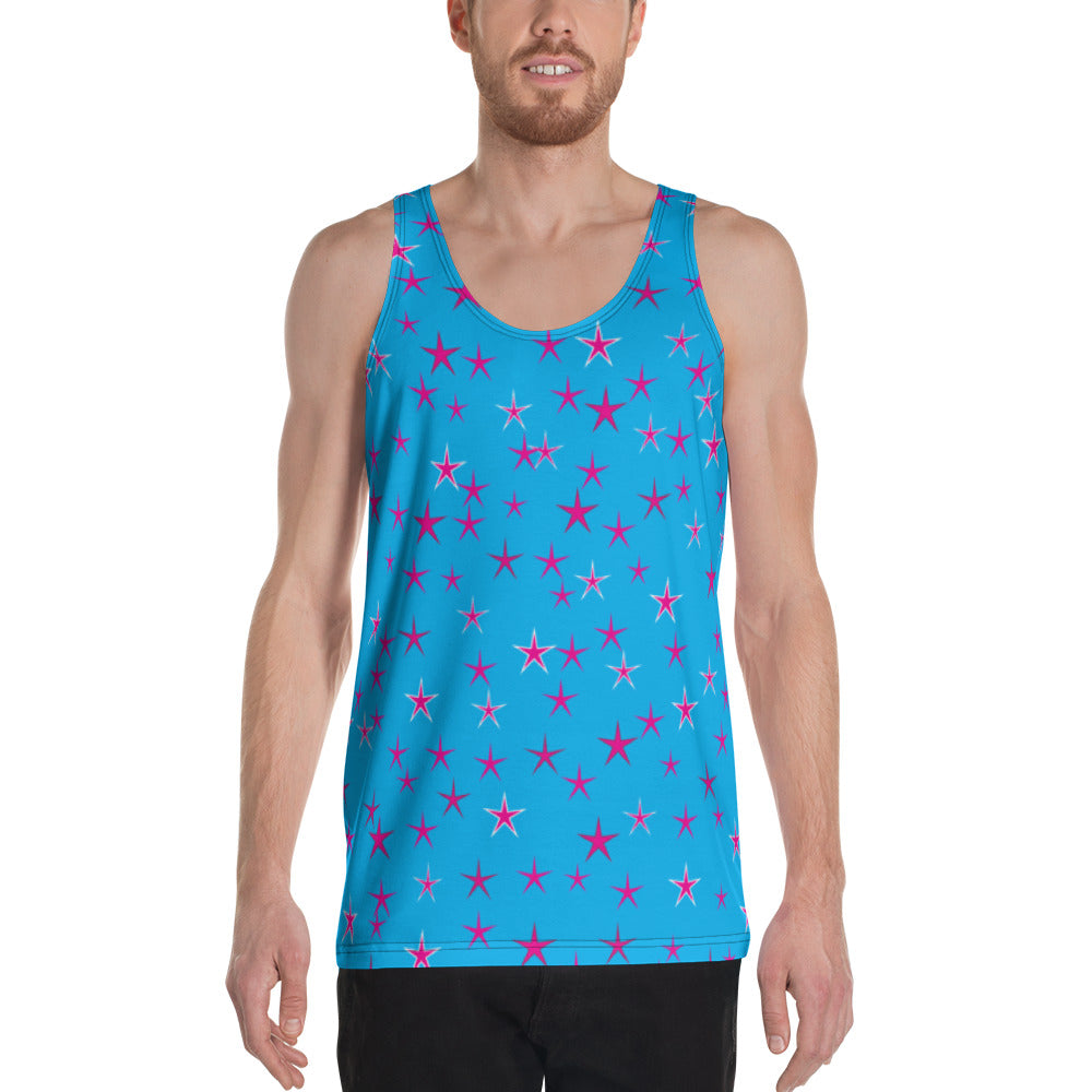 Aqua Sky Pink Stars Unisex Tank Top