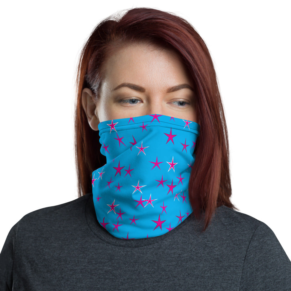 Aqua Sky Pink Stars Unisex Neck Gaiter Face Mask