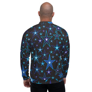 High Vibe Sky Blues, Black & White Stars on Black Unisex Bomber Jacket