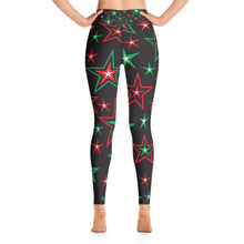 Load image into Gallery viewer, Z12 Christmas Holiday Red, Green &amp; White Stars on Black Women&#39;s Yoga Leggings