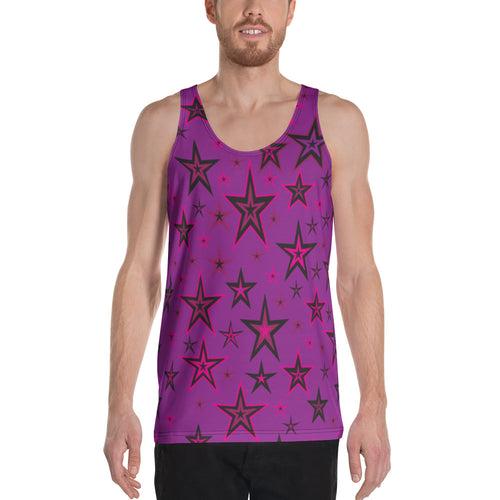 Rockstar Pinks, Purples & Black Stars on Purple Unisex Tank Top