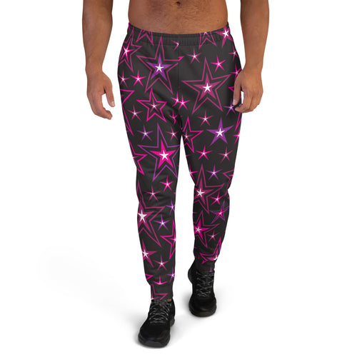 Rockstar Pinks, Purples, Black & White Stars on Black Men's Joggers