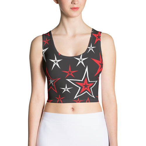Rocking Classic Red & White Stars on Black Women's Yoga Crop Top