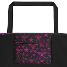 Load image into Gallery viewer, Rockstar Pinks, Purples &amp; Black Stars on Black Beach Bag