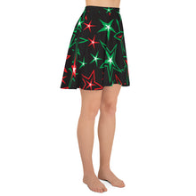 Load image into Gallery viewer, Z12 Christmas Holiday Red, Green &amp; White Stars on Black Women&#39;s Skater Skirt