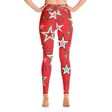 Load image into Gallery viewer, Z12 Christmas Holiday Red, Green, Black &amp; White Stars on Red Women&#39;s Yoga Leggings