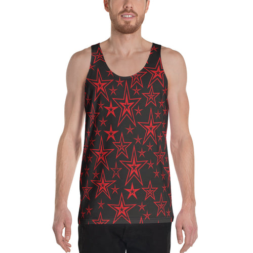 Rocking Classic Red Stars on Black Unisex Tank Top