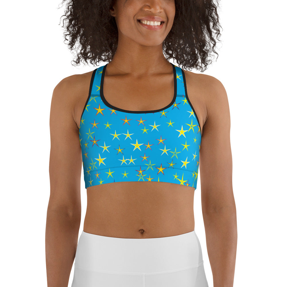 Aqua Sky Yellow Stars Women's Sports Bra