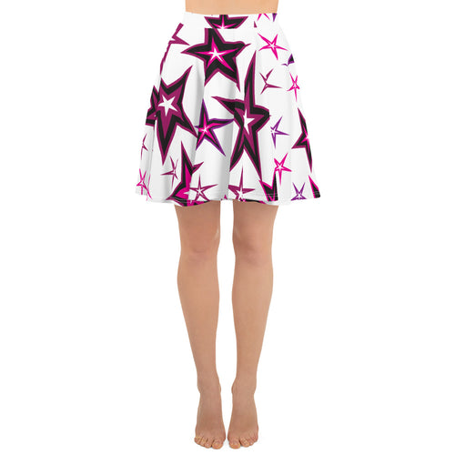 Rockstar Pinks, Purples, Black & White Stars on White Women's Skater Skirt