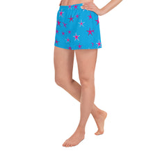 Load image into Gallery viewer, Aqua Sky Pink Stars Women&#39;s Athletic Short Shorts