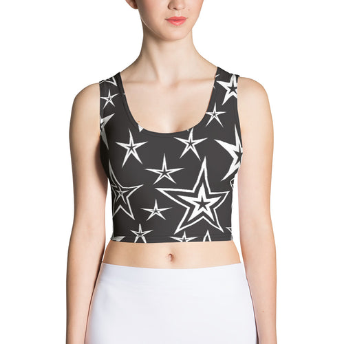 Rocking Classic White Stars on Black Women's Yoga Crop Top