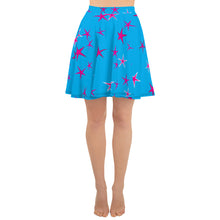 Load image into Gallery viewer, Aqua Sky Pink Stars Women&#39;s Skater Skirt