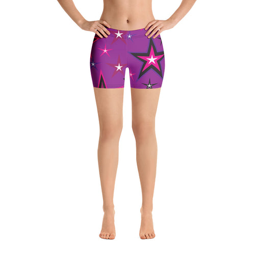 Rockstar Pinks, Purples, Black & White Stars on Purple Women's Aerobic Biker Shorts