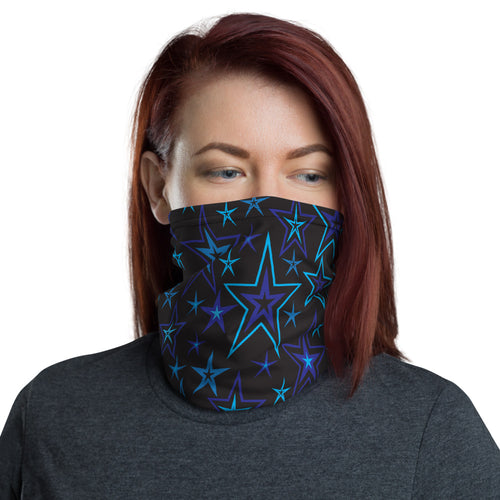 High Vibe Sky Blues & Black Stars on Black Unisex Neck Gaiter Face Mask