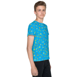 Aqua Sky Yellow Stars Kid's/Youth T-Shirt