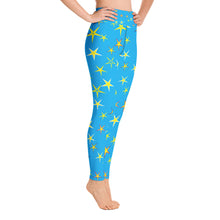 Load image into Gallery viewer, Aqua Sky Yellow Stars Women&#39;s Yoga Leggings