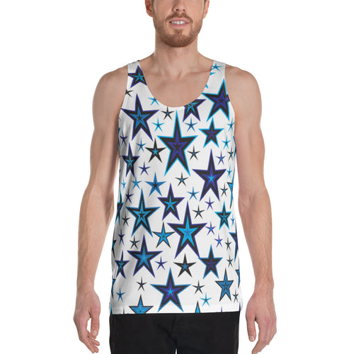 High Vibe Sky Blues & Black Stars on White Unisex Tank Top