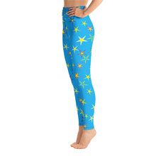 Load image into Gallery viewer, Aqua Sky Yellow Stars Women&#39;s Yoga Leggings