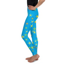 Load image into Gallery viewer, Aqua Sky Yellow Stars Kid&#39;s/Youth Leggings