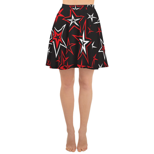 Rocking Classic Red & White Stars on Black Women's Skater Skirt