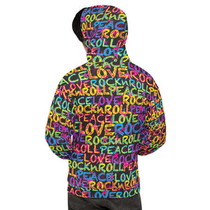 Peace, Love & Rock n Roll on Stars Unisex Hoodie