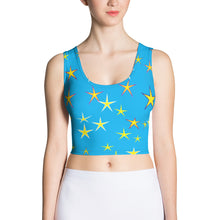 Load image into Gallery viewer, Aqua Sky Yellow Stars Women&#39;s Yoga Crop Top