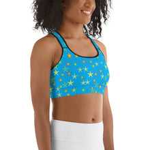 Load image into Gallery viewer, Aqua Sky Yellow Stars Women&#39;s Sports Bra