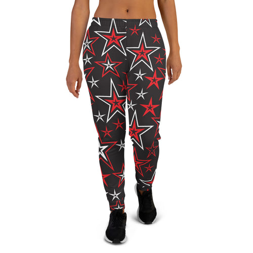 Rocking Classic Red & White Stars on Black Women's Joggers