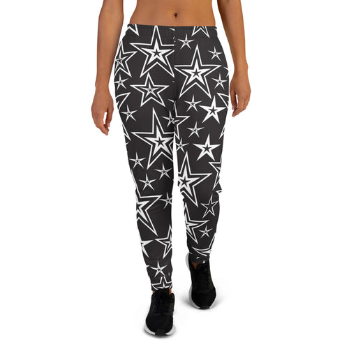 Rocking Classic White Stars on Black Women's Joggers