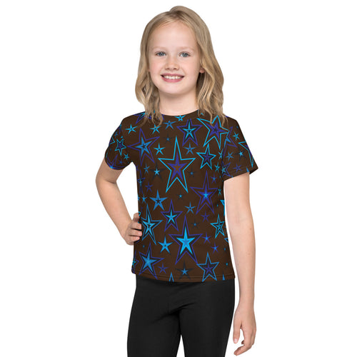 Earth & Sky Blues & Black Stars on Dark Brown Kid's T-Shirt