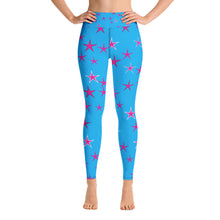 Load image into Gallery viewer, Aqua Sky Pink Stars Women&#39;s Yoga Leggings