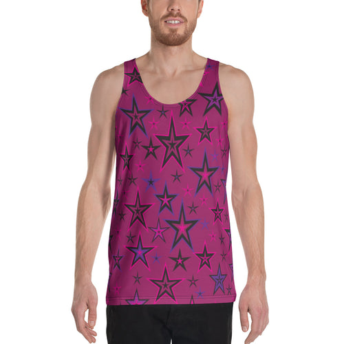 Rockstar Pinks, Purples & Black Stars on Dark Rose Unisex Tank Top