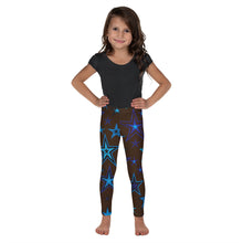 Load image into Gallery viewer, Earth &amp; Sky Blues &amp; Black Stars on Dark Brown Kid&#39;s Leggings